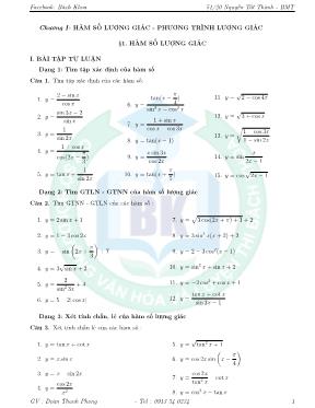 Bài tập Đại số và giải tích 11 - Chương I Hàm số lượng giác - Phương trình lượng giác - Đoàn Thanh Phong